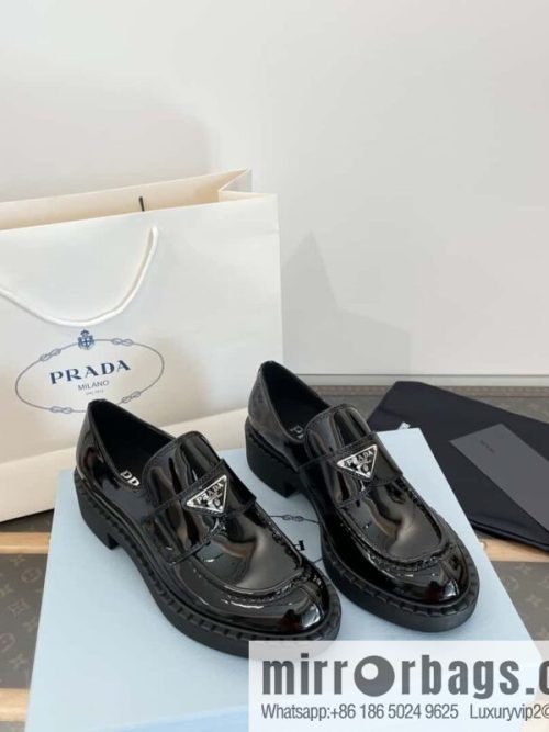 Prada, Puhada glossy patent leather triangle loafers