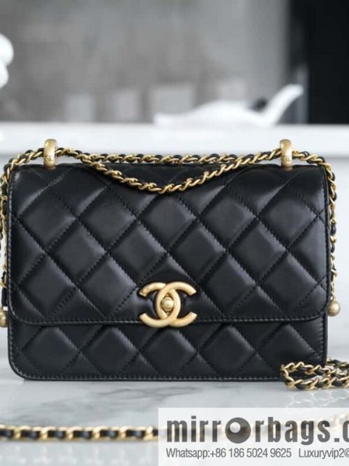 CHANEL 24C Original calfskin, double gold ball black AS2649