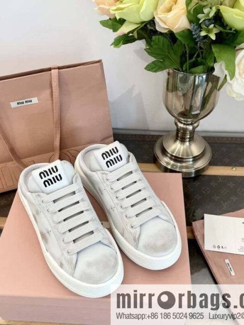 MIUMIU Miao Miao Old dirty casual one pedal half tray white shoes