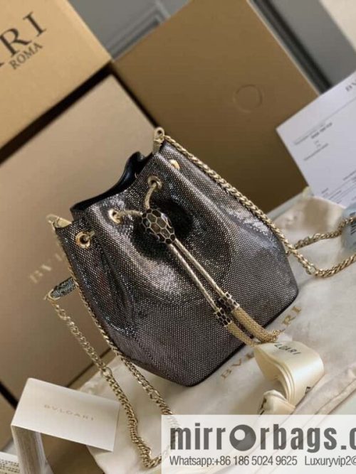 BVLGARI Bulgari Sprpenti Forever mini bucket bag 289950 carbon ash metal texture water snake skin