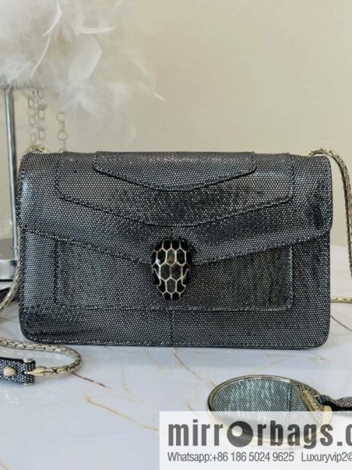 BVLGARI Bulgari Sprpenti Forever 618852 Charcoal ash Metallic texture water snake skin inner small sheepskin