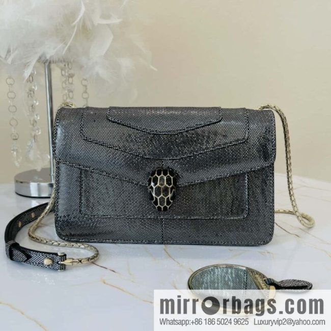 BVLGARI Bulgari Sprpenti Forever 618852 Charcoal ash Metallic texture water snake skin inner small sheepskin