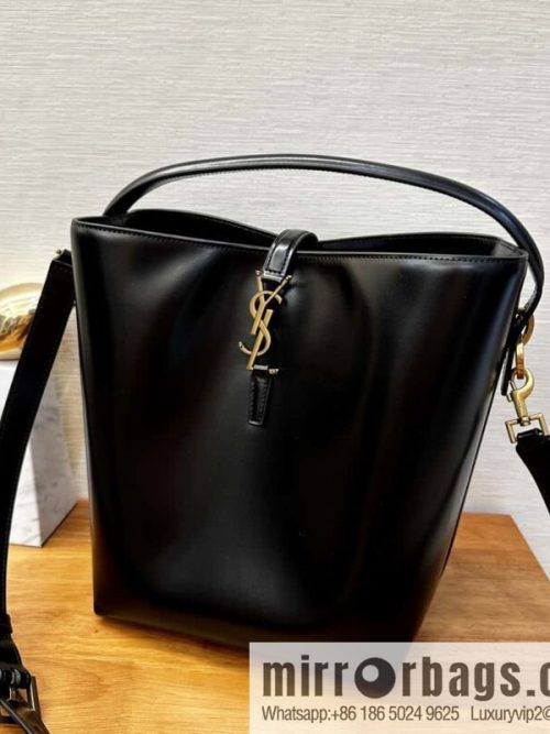 SAINT LAURENT YSL Glossy leather (fabric) large bucket bag 742828 black gold