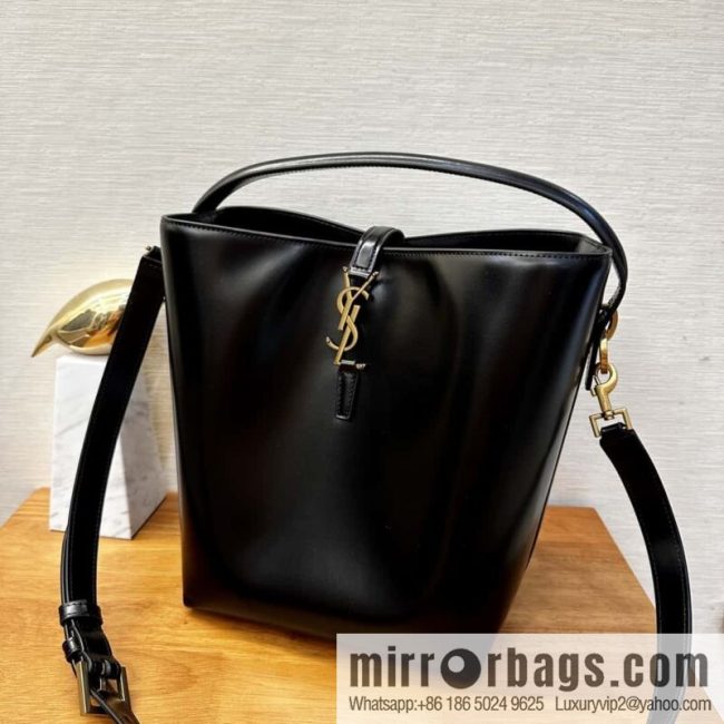 SAINT LAURENT YSL Glossy leather (fabric) large bucket bag 742828 black gold