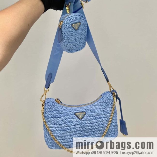 PRADA straw three-in-one 🎉 1BH204 blue