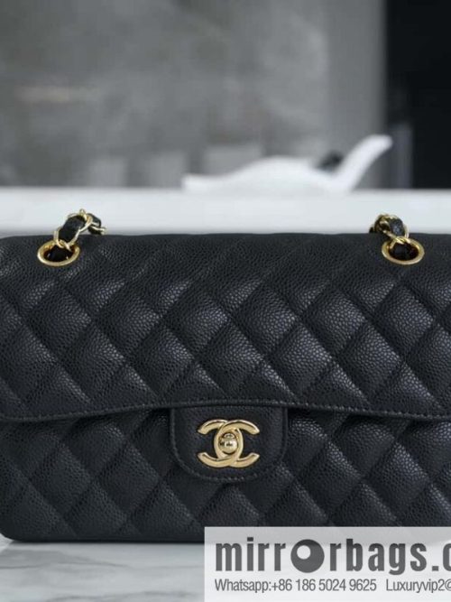 CHANEL \"Classic Flap\" classic mouth cover bag, black cow gold, small 〰️ A01113