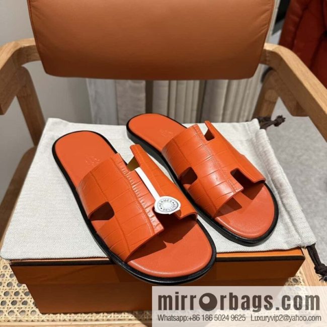 Hermès crocodile leather H family male god slippers