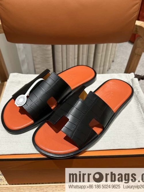 Hermès crocodile leather H family male god slippers