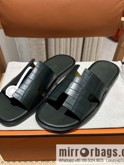Hermès crocodile leather H family male god slippers