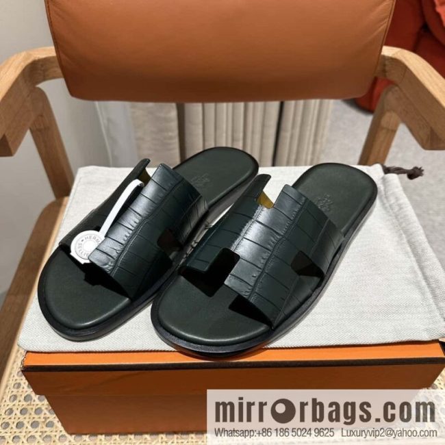 Hermès crocodile leather H family male god slippers
