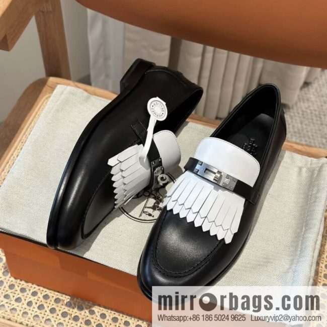 HERMES kelly buckle loafers fringed loafers