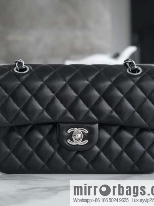 CHANEL \"Classic Flap\" Classic Mouth Cover Bag, Black Sheep Silver, Small A01113