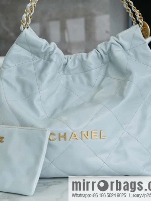 CHANEL 23C 22 handbag, genuine tail leather, haze blue, medium AS3261.
