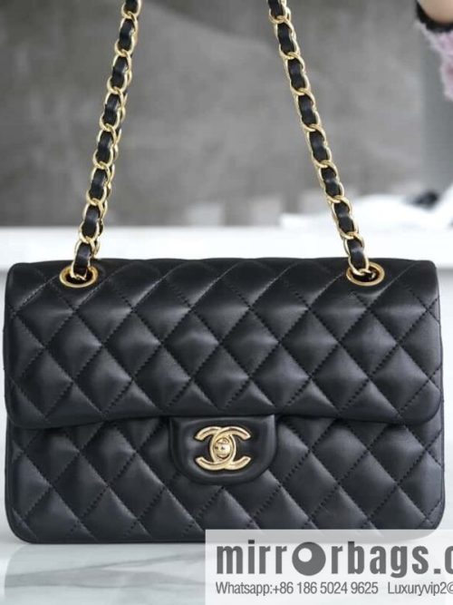 CHANEL \"Classic Flap\" Classic Mouth Cover Bag, Black Sheep Gold, Small A01113