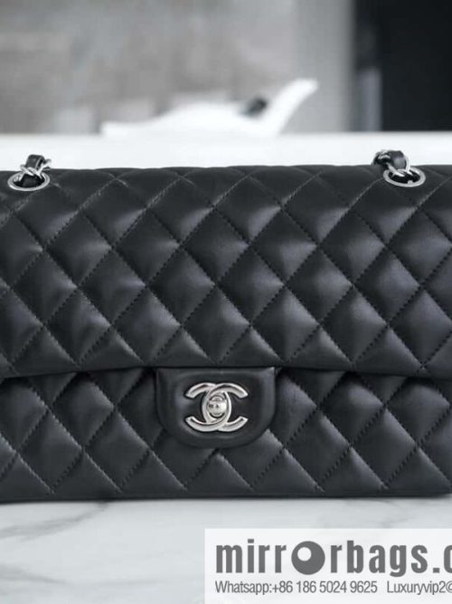 CHANEL \"Classic Flap\" Classic Mouth Bag, Black Sheep Silver 〰️ A01112
