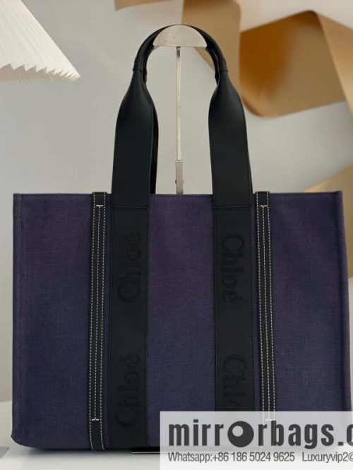Chloe Woody linen with Pitot bag, navy blue with black large 45CM.