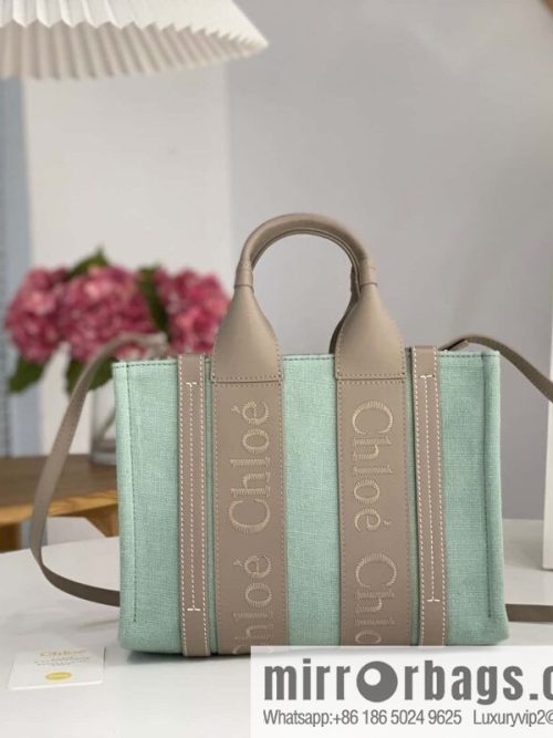 Chloe Woody Linen with Pitot Bag, Avocado Green with Grey Small 26CM