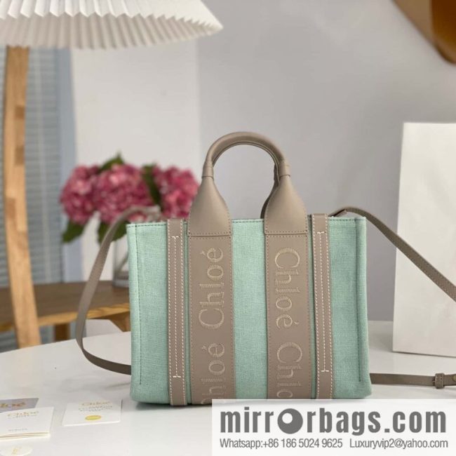 Chloe Woody Linen with Pitot Bag, Avocado Green with Grey Small 26CM