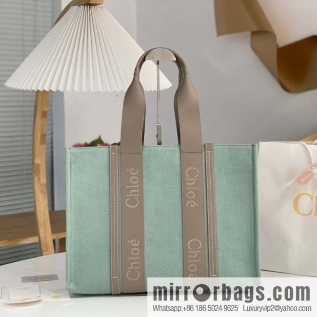Chloe Woody Linen with Pitot Bag, Avocado Green with Grey Large 45CM