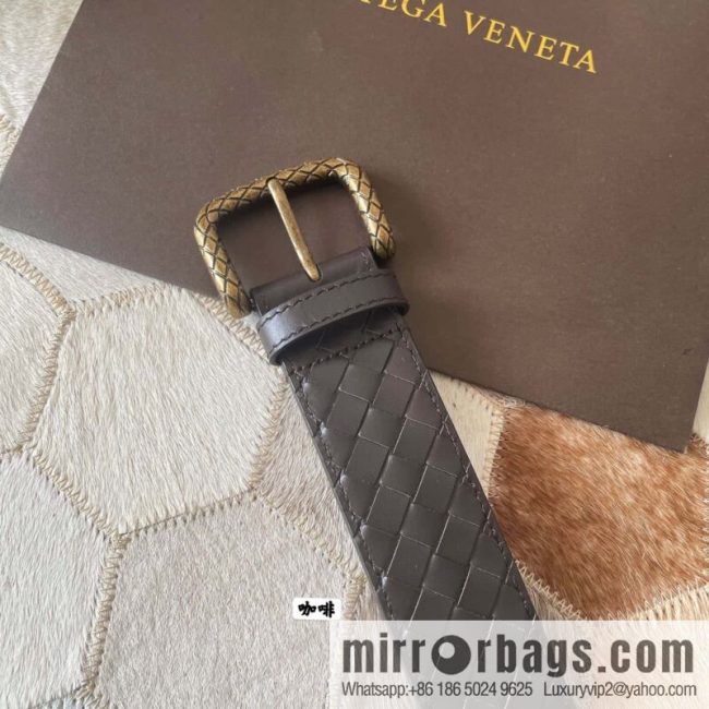 Bottega Veneta Butterfly Home, Men\'s Hand-woven Cowhide Pattern Engraved Pin Buckle Belt 3.5cm - Image 4