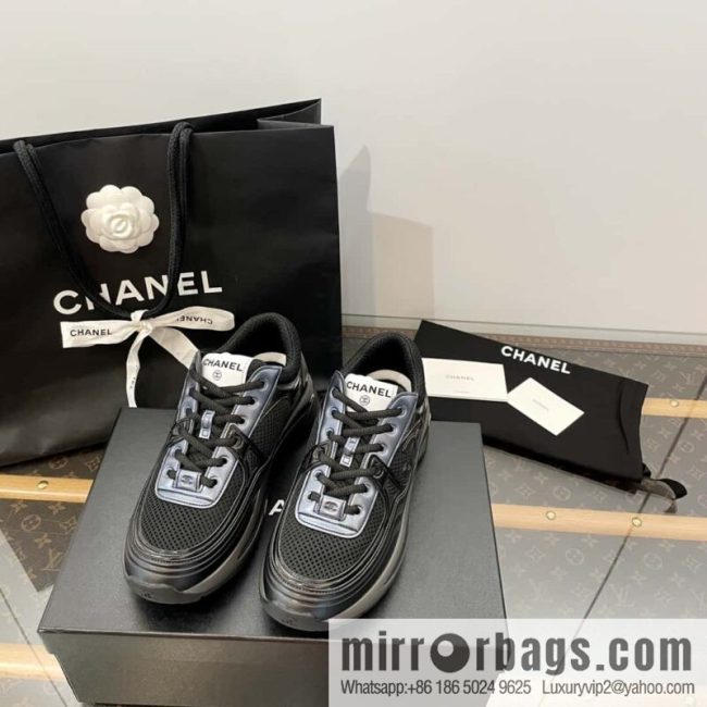 CHANEL Black Horn King breathable thick-soled heightening sneakers
