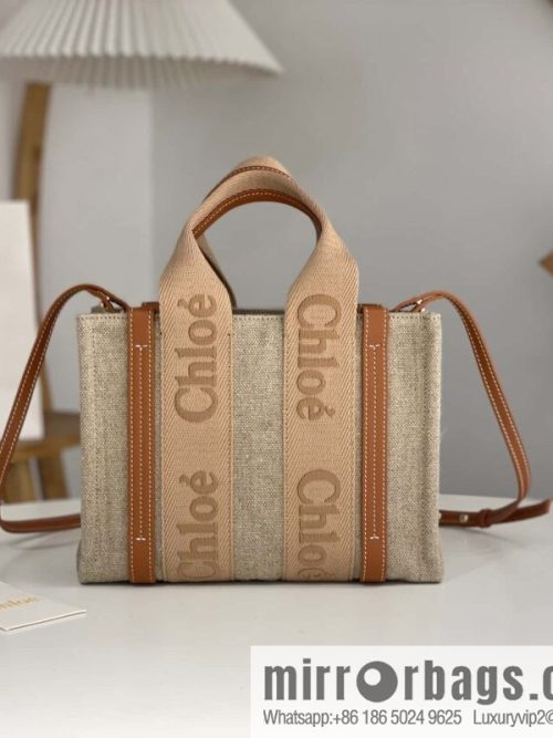 Chloe Woody Linen with Pitot Bag, Orange Small 26CM