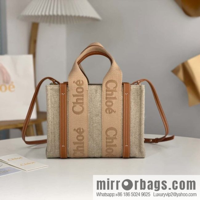 Chloe Woody Linen with Pitot Bag, Orange Small 26CM