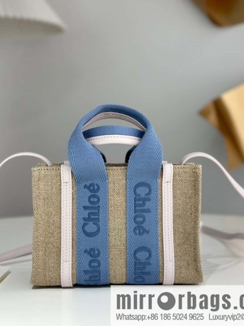 Chloe Woody Linen with Pitot Bag, Cream Powder/Blue Mini20CM