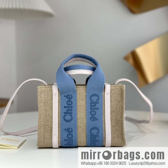 Chloe Woody Linen with Pitot Bag, Cream Powder/Blue Mini20CM