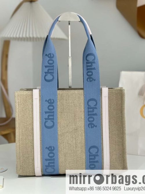 Chloe Woody Linen with Pitot Bag, Cream Powder/Blue Medium 37CM