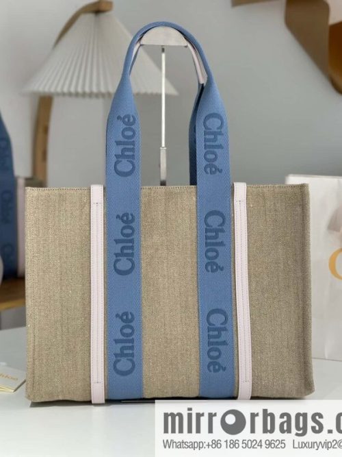 Chloe Woody Linen with Pitot Bag, Cream Powder/Blue Large 45CM