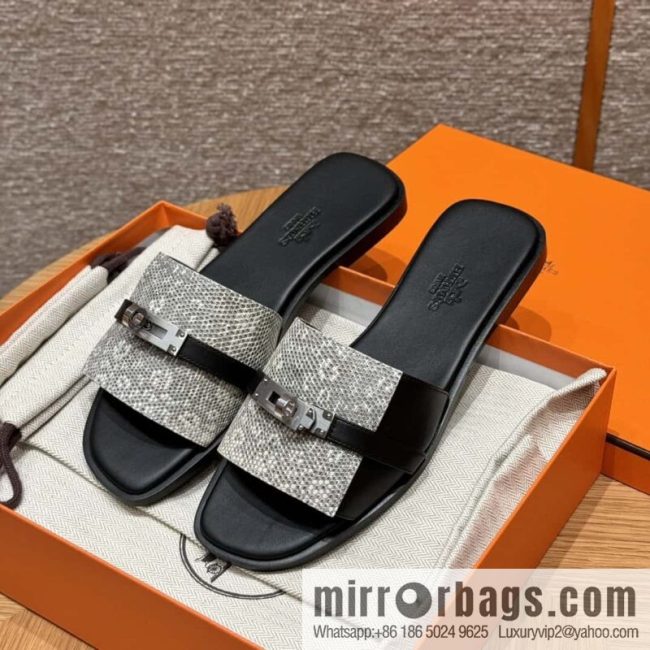 Hermès 183Kelly tow sandals Gigi50 black/CK89/Noir/Himalaya/Lizard primary color
