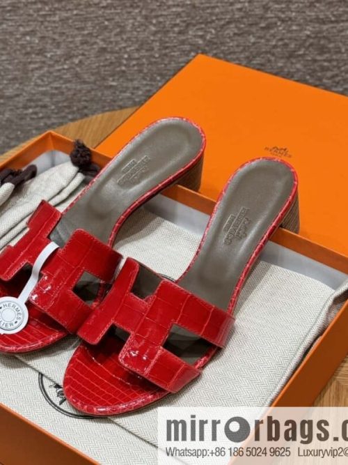 Hermès 185 Oasis High Heel Sandals alligator/Crocodile 🐊 Ferrari Red/95/Braise
