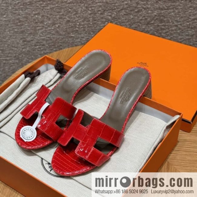 Hermès 185 Oasis High Heel Sandals alligator/Crocodile 🐊 Ferrari Red/95/Braise