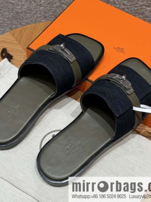 Hermès 183 GABRIEL Men\'s sandals, denim/Cowboy dark green/Dark green