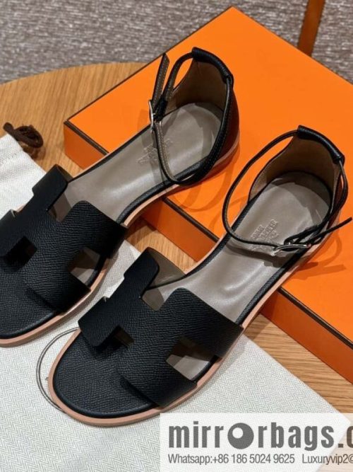 Hermès 196 Santorini sandals 50 palm print/Epsom black/CK89/Noir