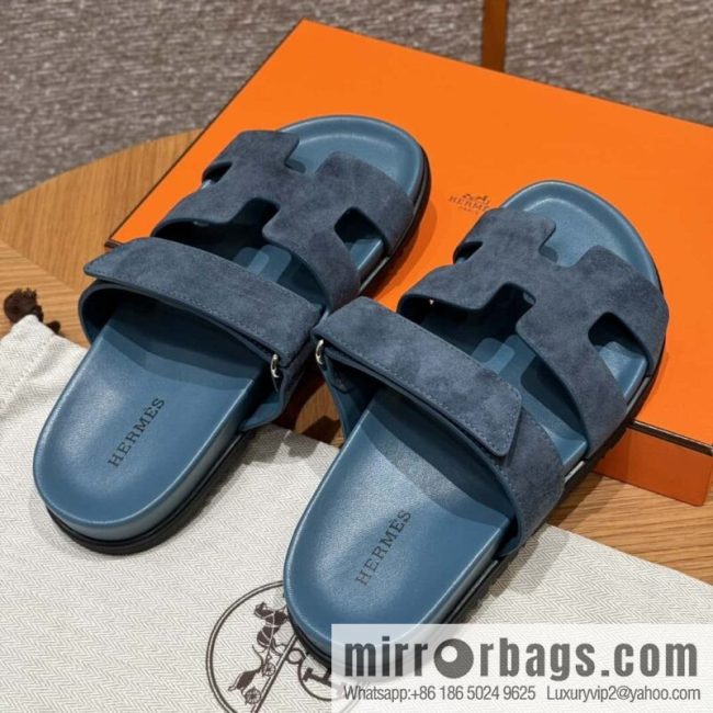 Hermès 225 CHYPRE SANDAL uncle shoes, navy blue/Purplish blue