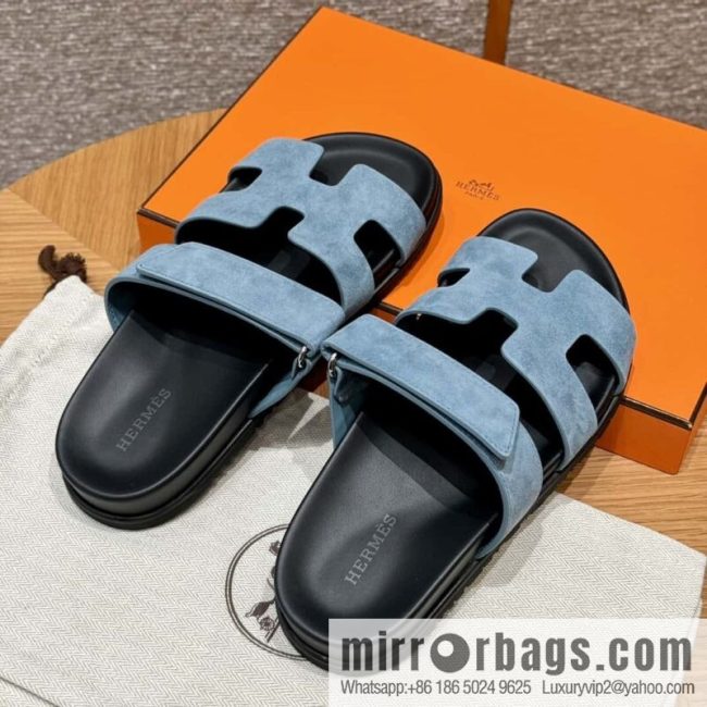 Hermès 225 CHYPRE SANDAL uncle shoes, denim blue/New Blue Jeans