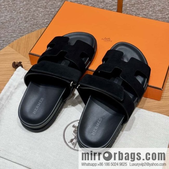 Hermès 225 CHYPRE SANDAL uncle shoes, black/ck89/noir