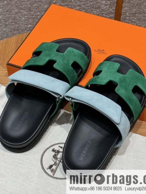 Hermès 225 CHYPRE SANDAL uncle shoes, green and light blue/Green and light blue