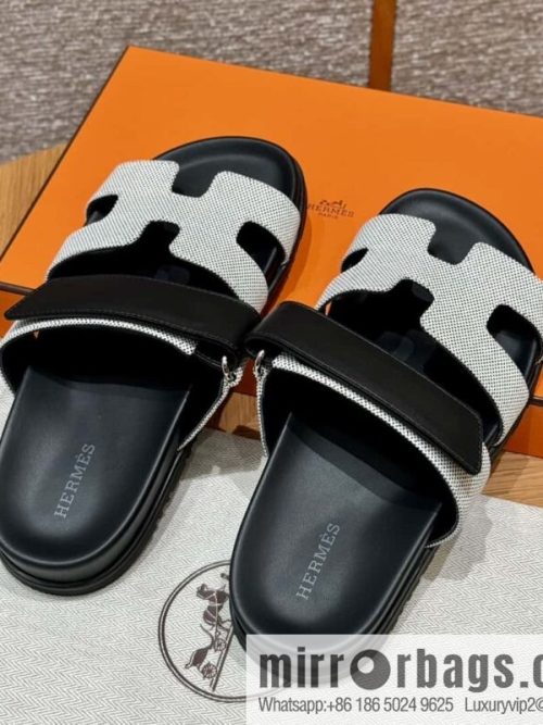 Hermès 225 CHYPRE SANDAL uncle shoes, black patchwork/Ck89/noir/Cloth