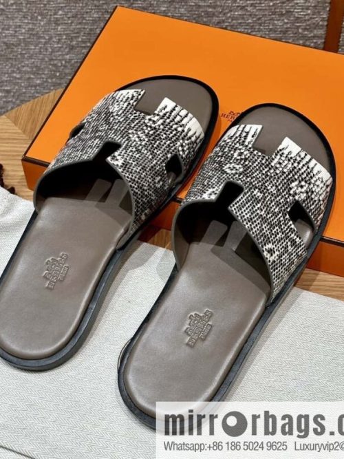 Hermès 182 Men\'s slippers Lizard primary color /Himalaya🦎