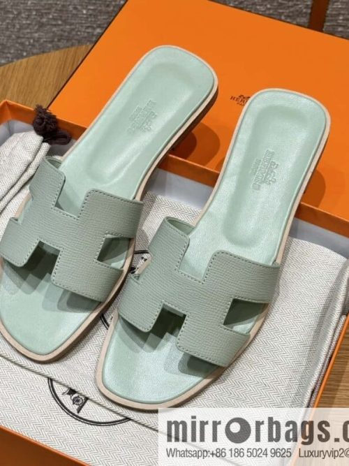 Hermès 181 Oran Sandals, Mint Green/6u/Menthe Palm Print/Epsom