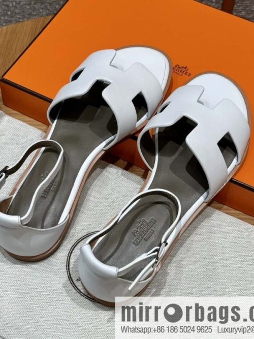 Hermès 196 Santorini Sandals 50 Plain Weave/Swift White/01/Blanc