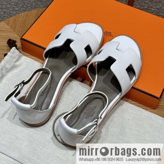 Hermès 196 Santorini Sandals 50 Plain Weave/Swift White/01/Blanc
