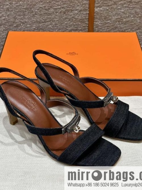 Hermès 160 Glamour Sandals 75 calfskin/calfskin, dark denim/Dark denim