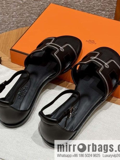 Hermès 196 Santorini sandals 50 plain/Swift black/ck89/noir