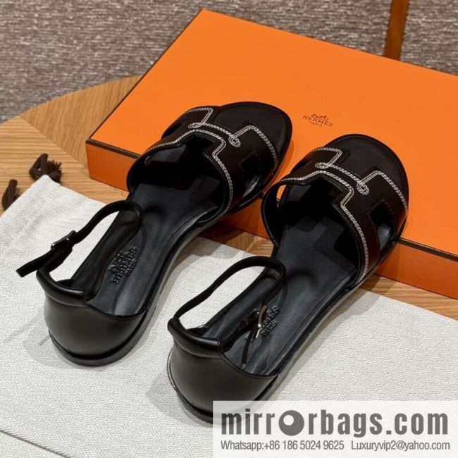 Hermès 196 Santorini sandals 50 plain/Swift black/ck89/noir