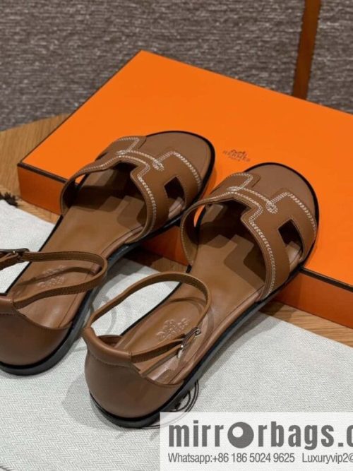 Hermès 196 Santorini sandals 50 plain/Swift gold brown/ck37/gold