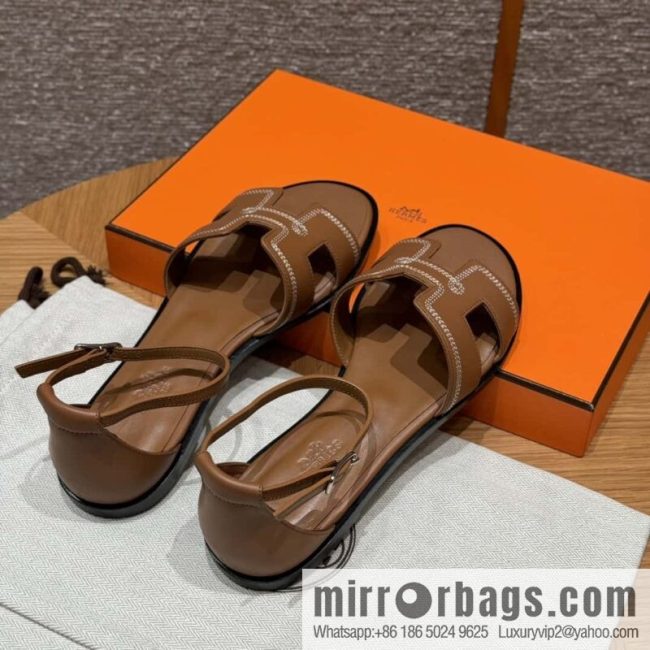 Hermès 196 Santorini sandals 50 plain/Swift gold brown/ck37/gold